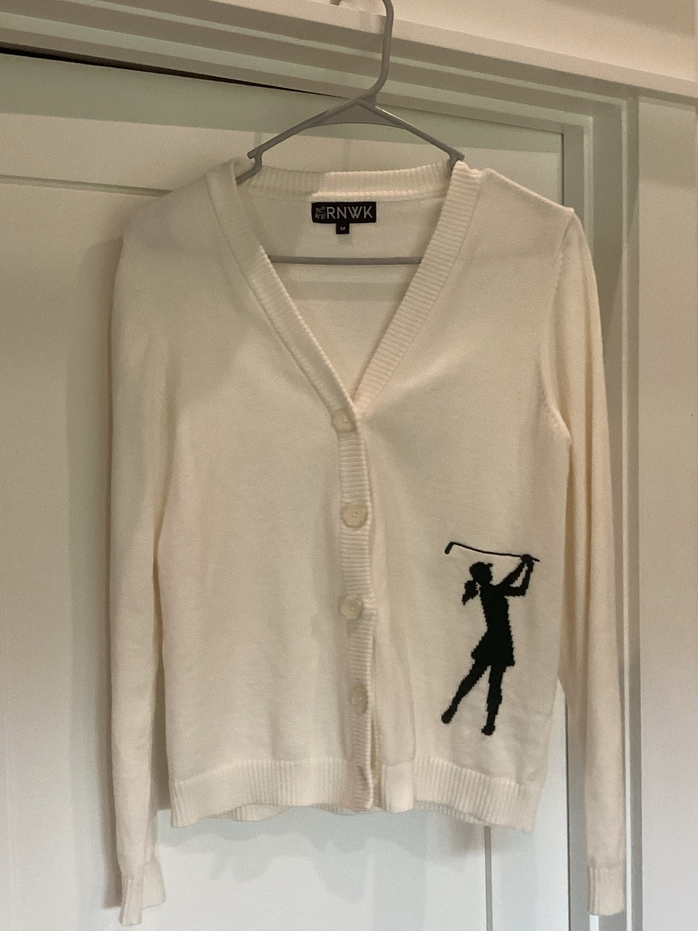 RNWK Cream V-Neck Golf Player Embroidered Cardigan